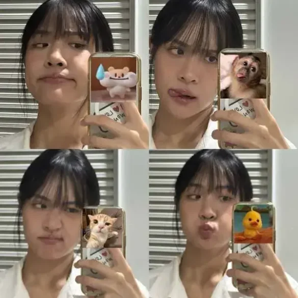 Michiru Ratapirom Bandapraneat selfie trước gương biểu cảm đáng yêu