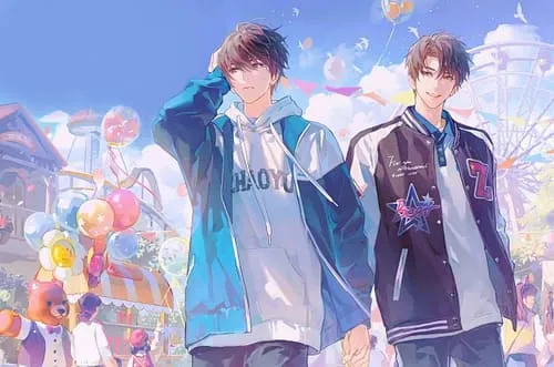 thuong-an-hinh-anh-8 Tranh vẽ hai chàng trai áo hoodie và áo bomber trong công viên giải trí